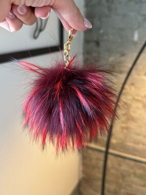 Michael Kors Red and Black Faux Fur Pom Keychain